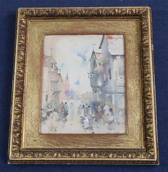 James Watterson Herald (1859-1914) Street scene with Lion tavern and Good Ales sign 12 x 9.75in.